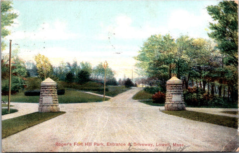 MA, Lowell - Rogers Fort Hill Park Entrance and Driveway - Reichner Bros postcar