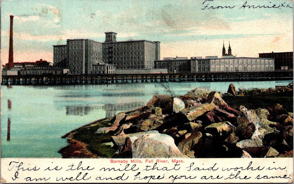 MA, Fall River - Barnaby Mills - 1907 postcard - T00070