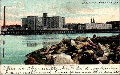 MA, Fall River - Barnaby Mills - 1907 postcard - T00070