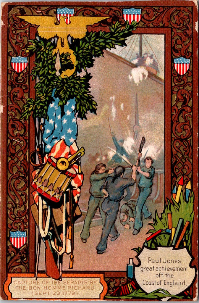 Military - Capture of the Serapis by Bon Homme Richard postcard - w00418