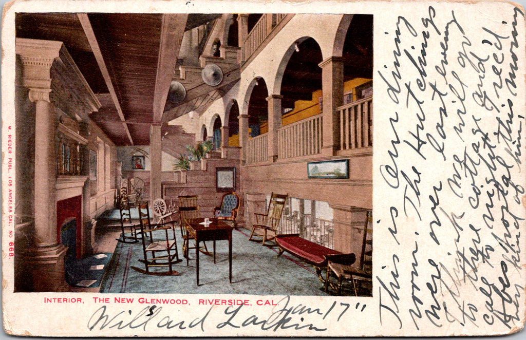 CA, Riverside - New Glenwood Interior - 1905 M Rieder postcard - w00659