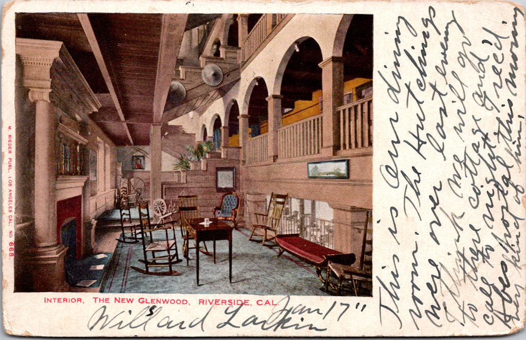 CA, RIVERSIDE - New Glenwood Interior - 1905 M Rieder postcard - w00659