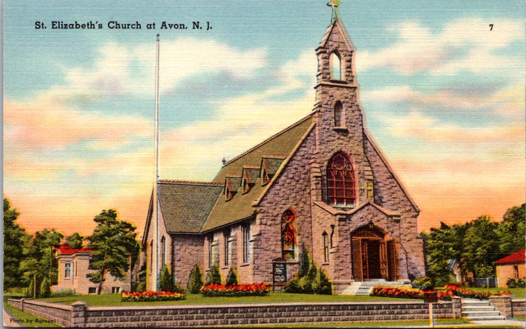 NJ, AVON - St Elizabeths Church - Tichnor Quality postcard - w00780