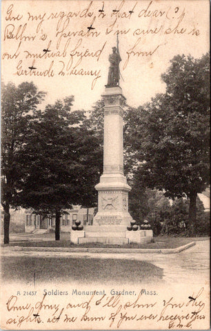 MA, GARDNER - Soldiers Monument closeup - 1906 postcard - W01231