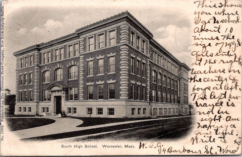 MA, Worcester - South High School - 1905 postcard - w01232