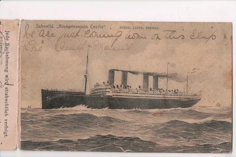 Ship Postcard - CECILIE, Crown Princess @1908 postcard - W01254
