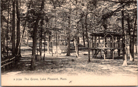 MA, Lake Pleasant - The Grove - benches, band stands etc postcard