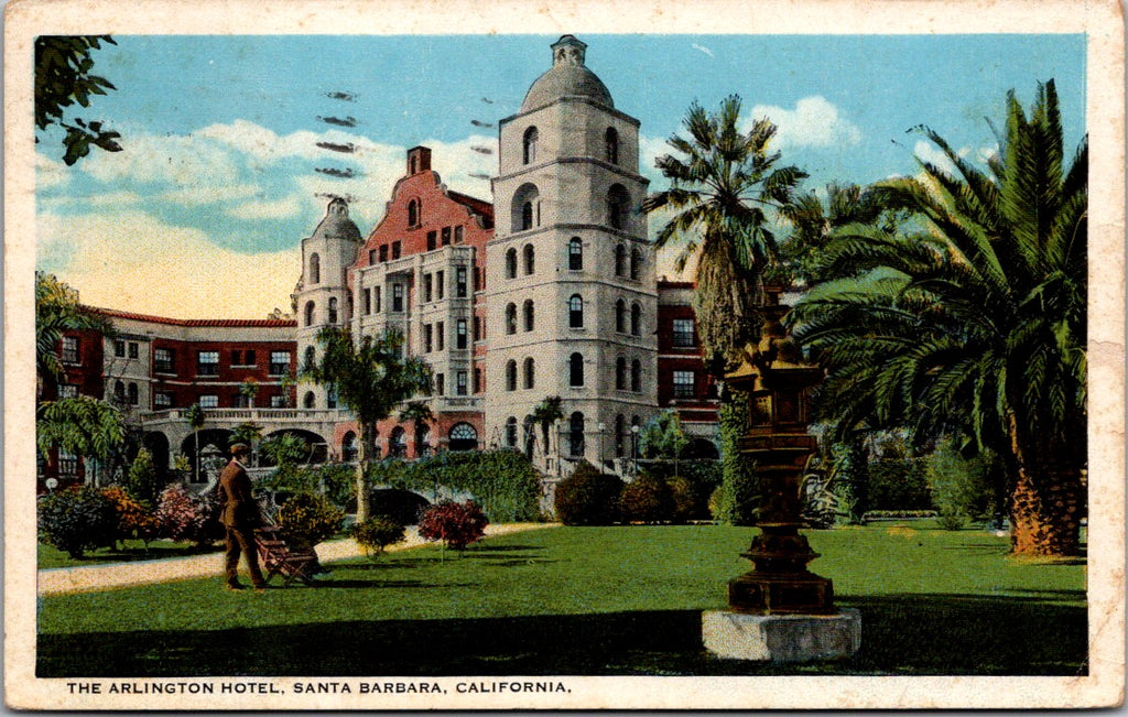 CA, SANTA BARBARA - Arlington Hotel, statue - 1927 postcard - w01538