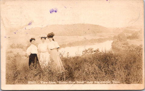 TN, ROGERSVILLE - View from Horse Shoe Bend, 3 Ladies in hats @1913 RPPC - W01605