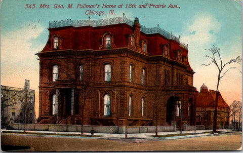 IL, CHICAGO - Mrs Geo  Pullmans Home at 18th & Prairie Ave postcard - w01645