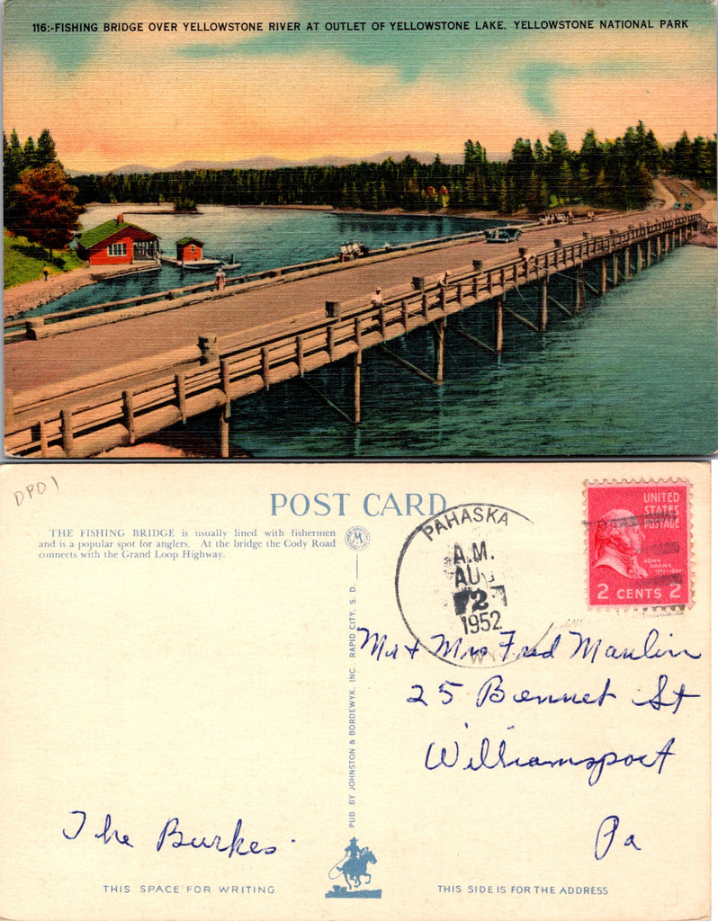 WY, Yellowstone Lake - Fishing Bridge, National Park postcard - W02025