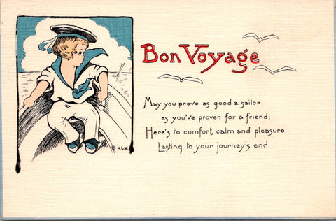 Ship Postcard - BON VOYAGE - cute sailor boy, H L Woehler postcard - w02143
