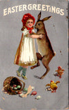 Easter - Anthropomorphic Hare dancing with little girl postcard - W02200