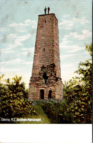NY, ELMIRA - Sullivan Monument - men on top and side postcard - W02358