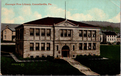 PA, Connellsville - Carnegie Free Library, houses - 1912 postcard - W02366