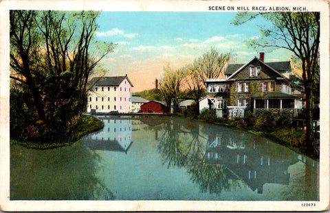 MI, Albion - Mill Race, buildings - 1941 postcard - w02377