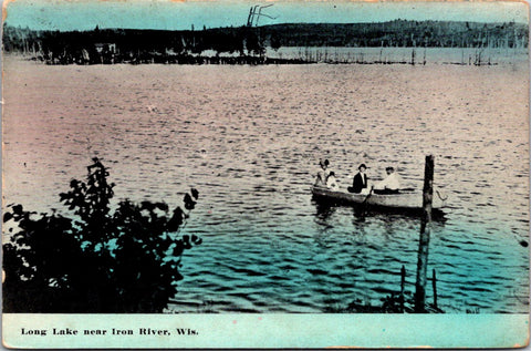 WI, IRON RIVER - near Long Lake, family in small boat postcard - w02913