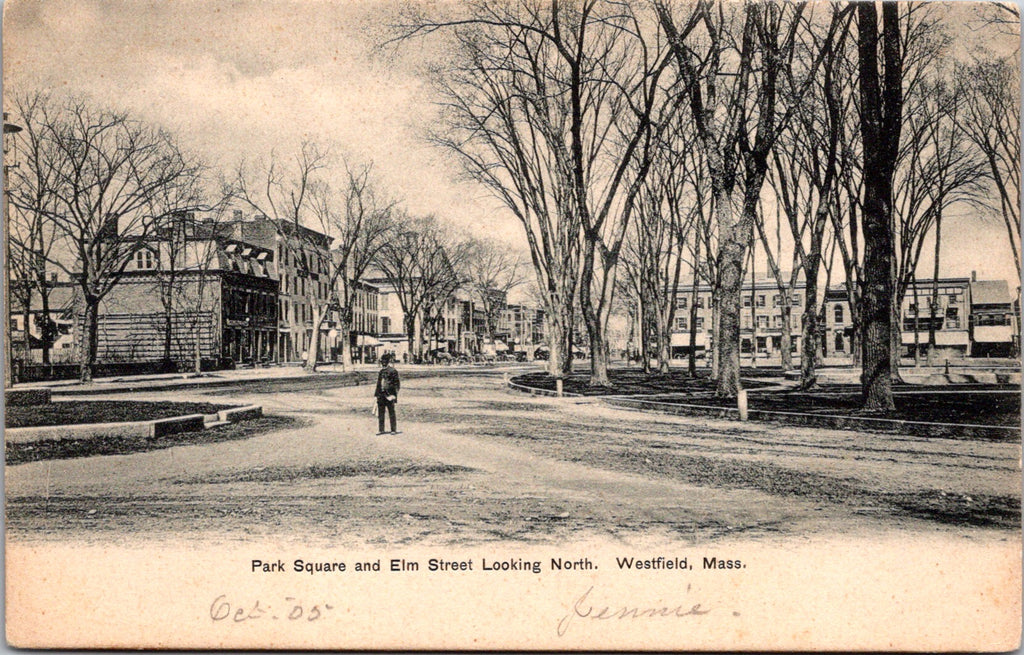 MA, WESTFIELD - Elm St, Park Square, buildings postcard - W02993