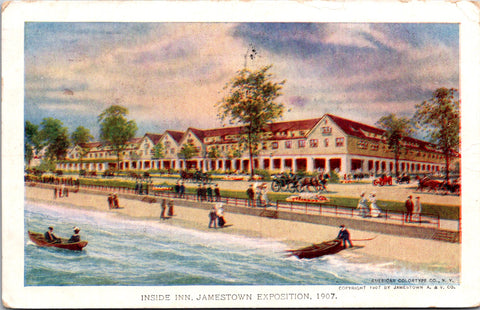 VA, Jamestown - Exposition - Inside Inn - Expo killer and stamp postcard - w0310
