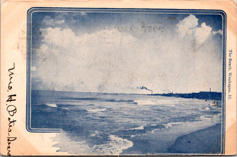 IL, WAUKEGAN - The Beach as if rolling off card - Cyanotype postcard - w03106