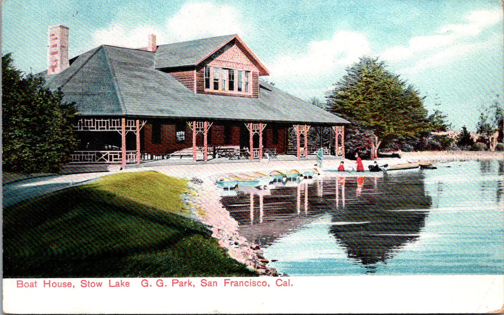 CA, SAN FRANCISCO - Stow Lake, Boat House, G G Park postcard - w03152