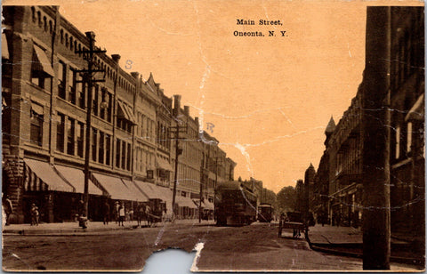 NY, ONEONTA - Main St - A H Tipple postcard - w03251