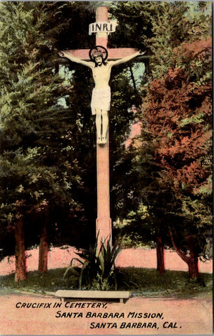 CA, SANTA BARBARA - Santa Barbara Mission Crucifix in Cemetery closeup - w03350