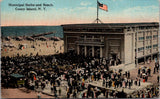 NY, CONEY ISLAND - Municipal Baths and Beach people, bldg postcard - W03448