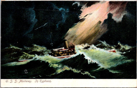 Ship Postcard - MONTEREY, USS in Typhoon postcard - w04254