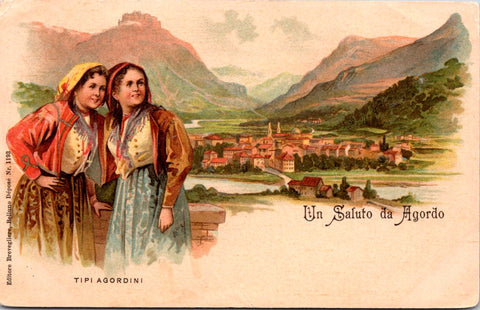 Foreign postcard - AGORDO, Italy Greetings from - native ladies - w04735
