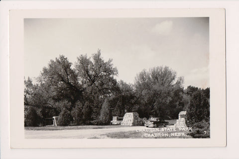 NE, CHADRON - State Park entrance with an old car - RPPC - wk0019