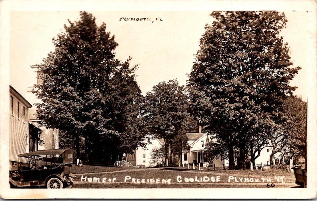 VT, PLYMOUTH - President Coolidge Home, white car tires with chains RPPC - WK0025