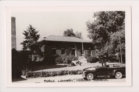IN, AURORA - Public Library, work truck, canon RPPC postcard - wk0262