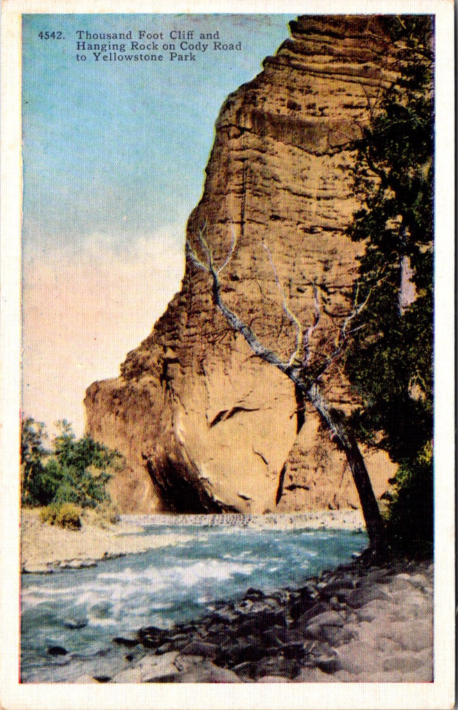 WY, YELLOWSTONE - Thousand Foot Cliff & Hanging Rock, Yellowstone Park postcard - WK0264