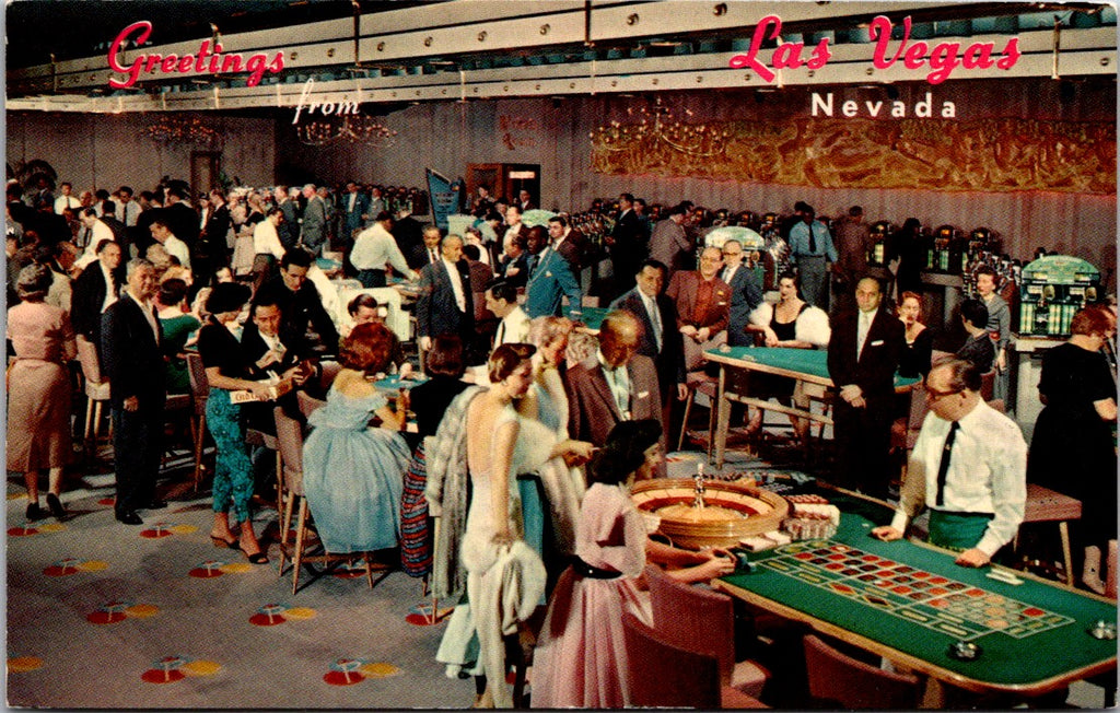 NV, LAS VEGAS - Hotel Riviera Casino gaming tables, people postcard - wk0371