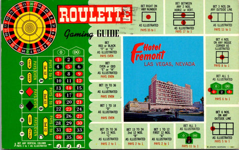NV, LAS VEGAS - Hotel Fremont Gaming Guide on ROULETTE postcard - wk0378
