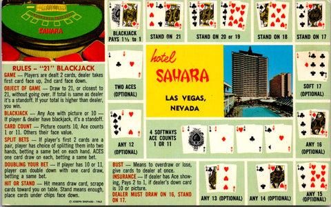 NV, LAS VEGAS - Hotel Sahara Gaming Guide on BLACKJACK postcard - wk0379