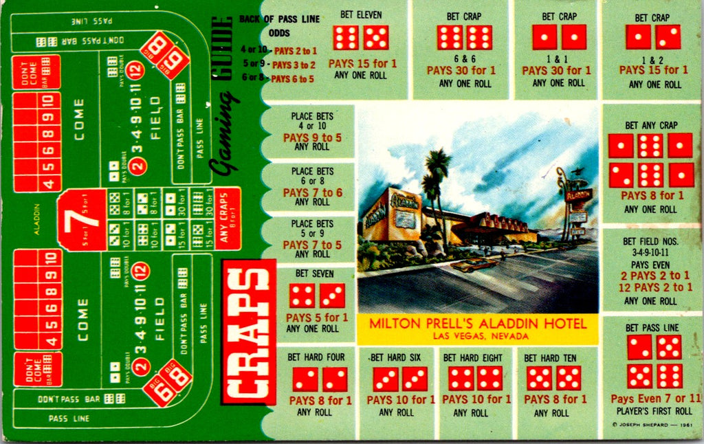 NV, LAS VEGAS - ALADDIN HOTEL Gaming Guide on CRAPS postcard - wk0380