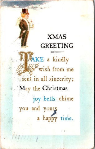 Xmas - Bare foot male angel with wings all dressed up postcard
