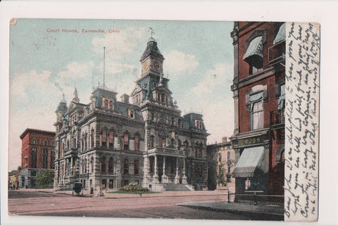 OH, Zanesville - Court House and area - 1909 in postmark up side down - cp0568