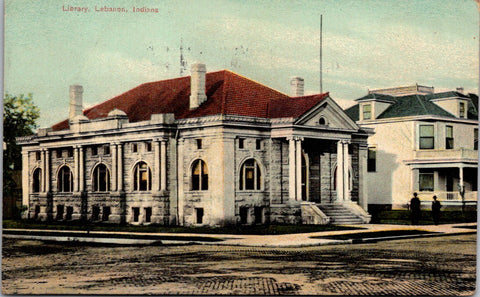 IN, Lebanon - Library, house - 1908 postcard - E23107
