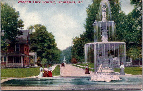 IN, Indianapolis - Woodruff Place Fountain, ladies etc - 1910 postcard - E23119