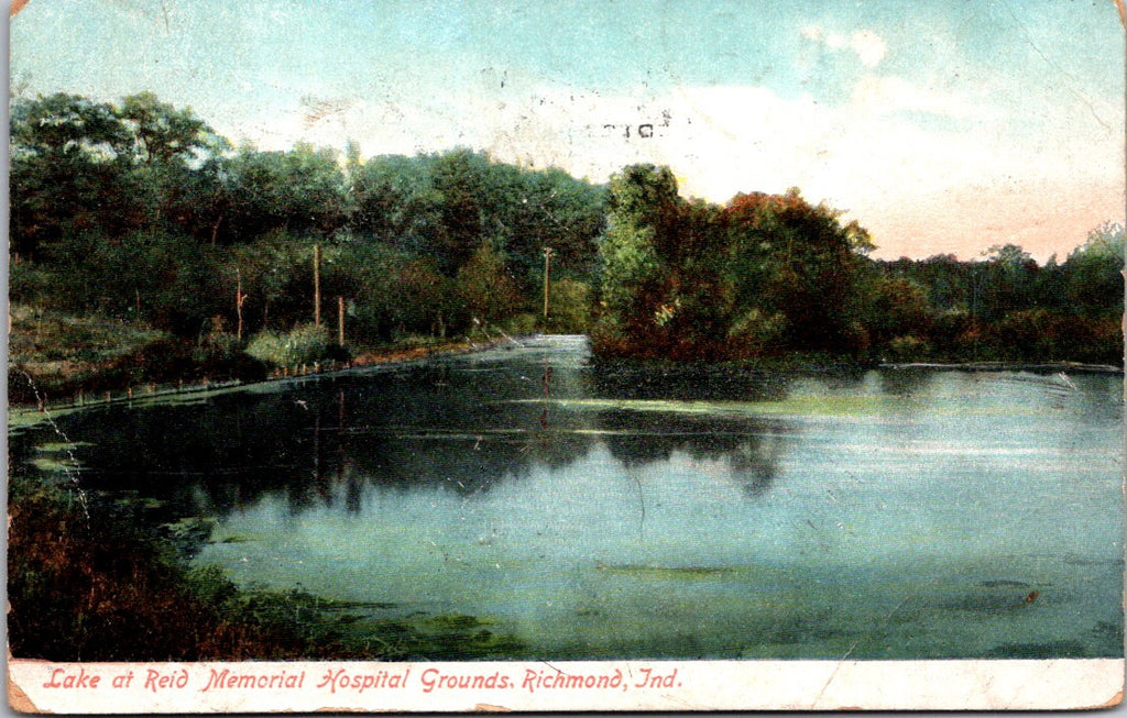 IN, Richmond - Reid Memorial Hospital Grounds Lake - 1908 postcard - E23124