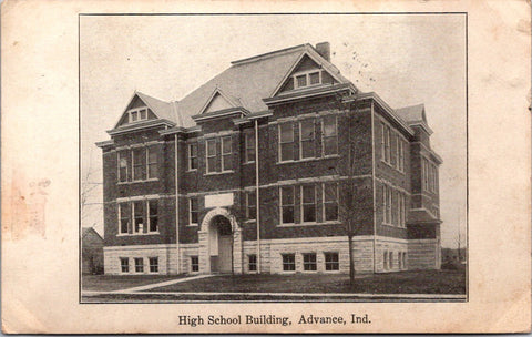 IN, Advance - High School Building - 1908 postcard - E23339