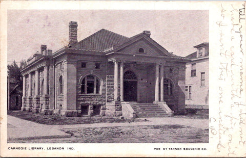 IN, Lebanon - Carnegie Library - Tanner Souvenir Co - 1919 postcard - E23343