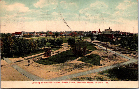 IN, Marion - National Home, Steele Circle bird eye view - 1908 postcard - E23349