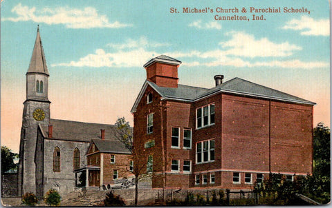 IN, Cannelton - St Michaels Church, Parochial School postcard - E23454