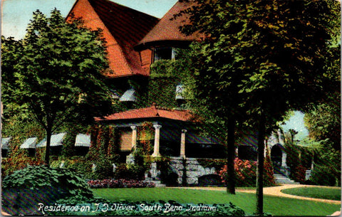 IN, South Bend - J D Oliver Residence close up - 1909 postcard - E23459
