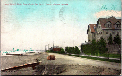 IN, Indiana Harbor - Lake Shore from South Bay Hotel, buildings postcard - H0410