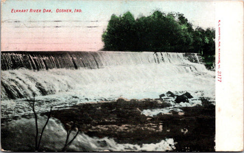 IN, Goshen - Elkhart River Dam closeup - E C Kropp 1925 postcard - R00791
